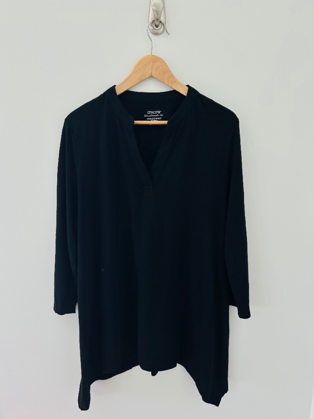 Chico's Cotton Slub 3 Qtr Slv Tunic in Classic Black Sz 2/L - EUC